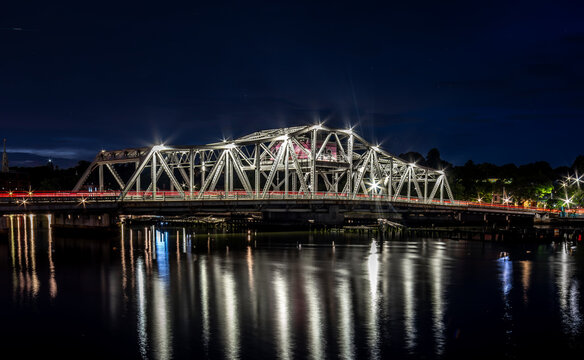 Illuminated Point Street Bridge night view Fox Point Providence