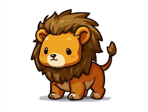 Cute Little Lion Standing On White Background Pixel Art Illustration