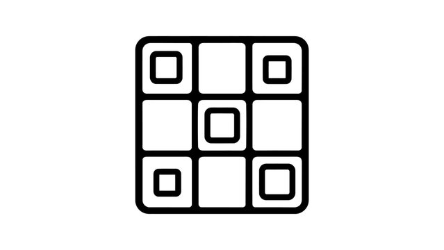 Black outline nine squares grid with central emphasis simple vector icon.