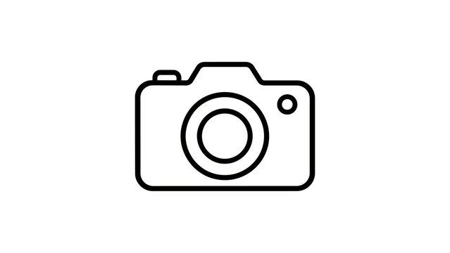 Camera line icon featuring solid black outlines for digital media projects.