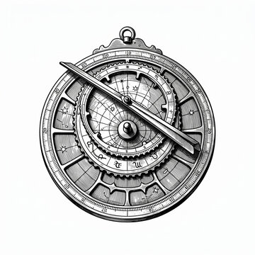 Antique classic brass astrolabe etching illustration