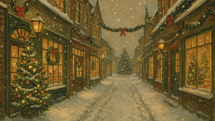 Fototapeta premium Charming snowy festive street desktop wallpaper