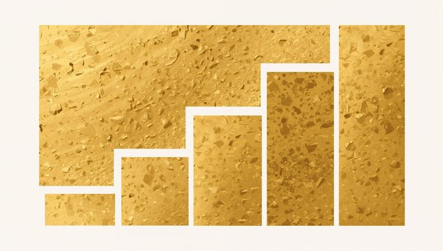 Abstract modern bar chart infographic on textured gold background with white outlines