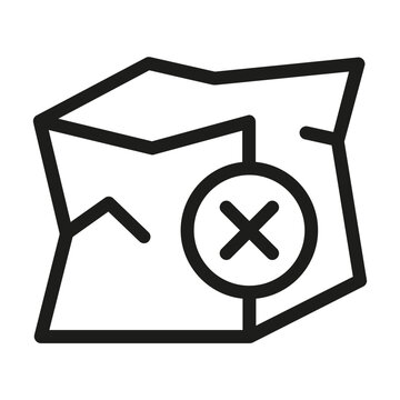 Damaged package box with cross line icon