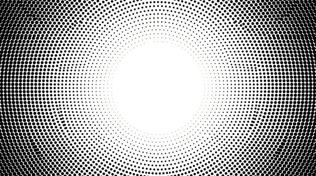 Radial halftone dot pattern expanding from center to edge on white background, and retro style