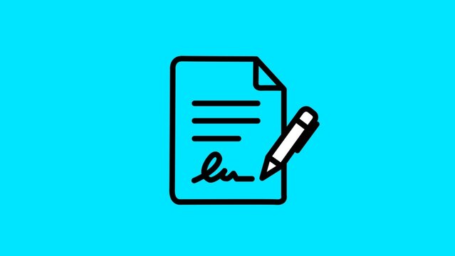 Signed document contract icon with pen writing signature