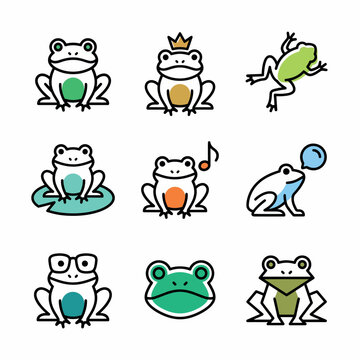 Frog Vector Icons Set, Modern Illustration, Cute Animal Design, Graphic Elements