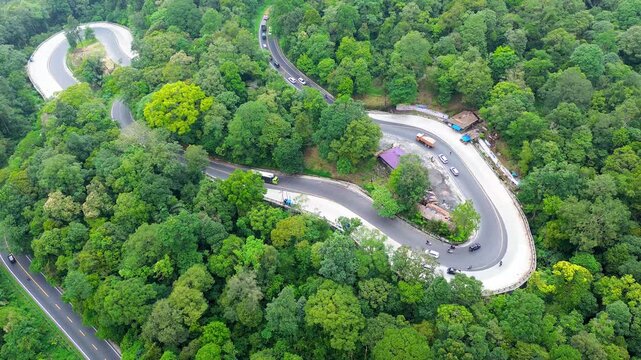 Hairpin Road Through Dense Forest in Sibolangit, North Sumatra, Indonesia