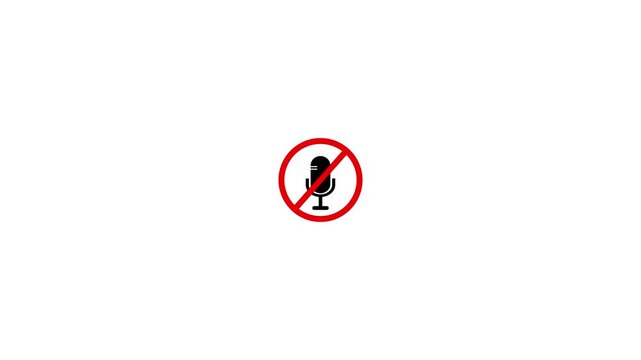 Black muted microphone icon on a black background sound audio. radio wave and voice recording podcast mic microphone not allowed button icon animation.