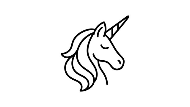 Unicorn head outline with flowing mane and closed eyes for fantasy concept.