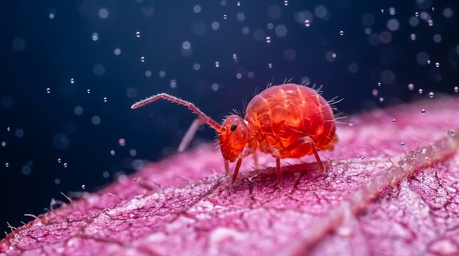 Springtail rests on textured leaf detailed macro photography