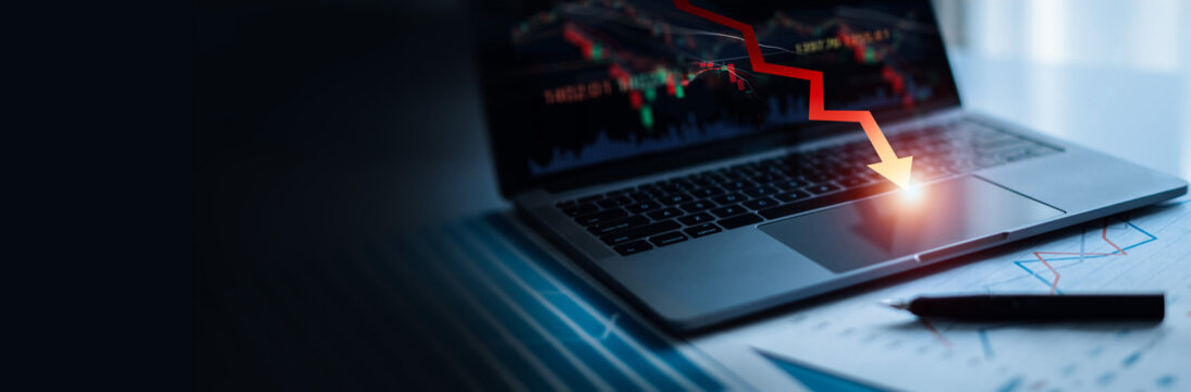 Abstract, Stock market crash, downward arrows, Economic crisis stock chart falling down, crisis business, Recession inflation, Global finance and bankruptcy.
