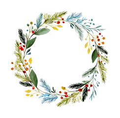 Obraz premium PNG Vibrant festive botanical wreath illustration.