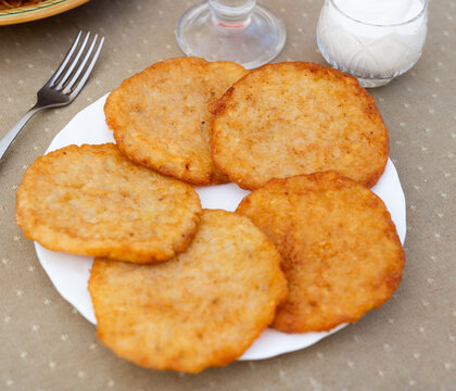 Traditional Potato Fritters with Sour Cream