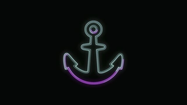  Anchor Icon Neon Seamless Loop 4K with Black Background Animated Promotional Typography for Video Editing