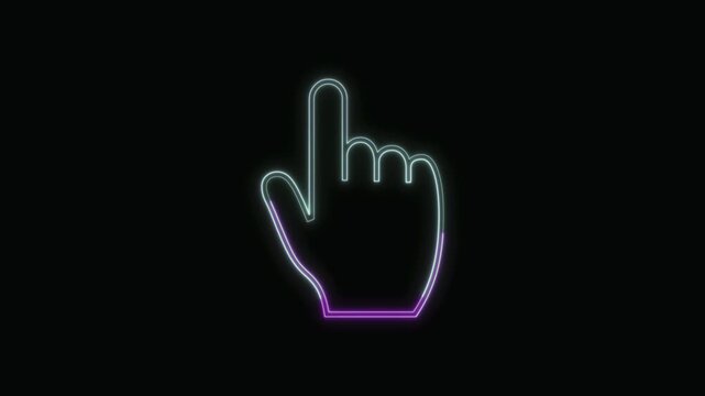  Backhand Index Pointing Up Icon Neon Seamless Loop 4K with Black Background Animated Promotional Typography for Video Editing