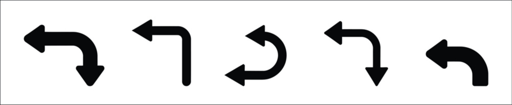 Go back arrow icon set, left direction return and previous navigation symbols, backward pointers for web interface, mobile app and UI design
