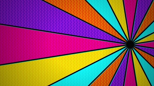 Colorful halftone sunburst rotating seamless loop motion background