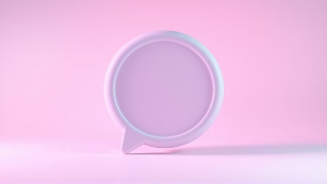 Pink speech bubble stands out against gradient backdrop. Minimalist design, smooth surface, studio lighting creates soft shadows.