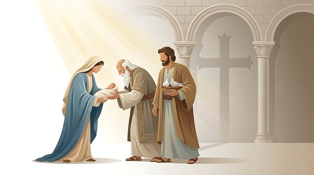 Presentation of jesus in the temple with mary joseph and simeon holy family temple of jerusalem gospel of luke biblical