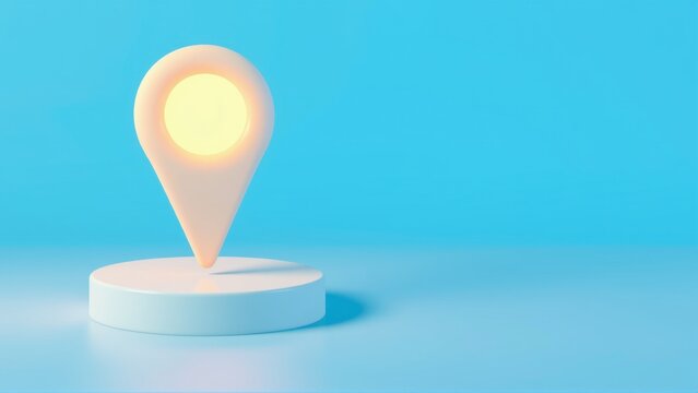 Minimalist location pin illustration. Soft colors, simple geometry, clean presentation. Focus on point, pedestal. Bright, modern aesthetic.