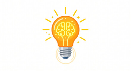 Glowing lightbulb with brain vector illustration on white background © Miajamilah