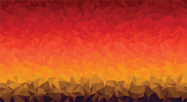 Vibrant low poly polygonal background featuring fiery red and orange gradient design. Trough floor texture with abstract triangular mosaic pattern. Modern geometric aesthetic for web and print.
