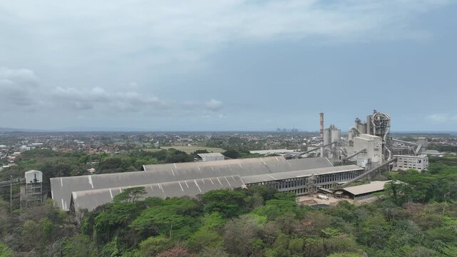 Aerial view of cement plant in Cilacap, Indonesia.