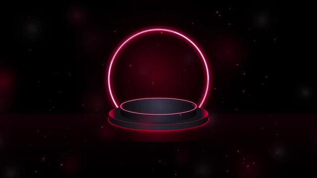 Neon red circular podium stage with glowing ring light for product display and luxury presentation