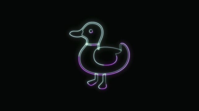  Duck Icon Neon Seamless Loop 4K with Black Background Animated Promotional Typography for Video Editing