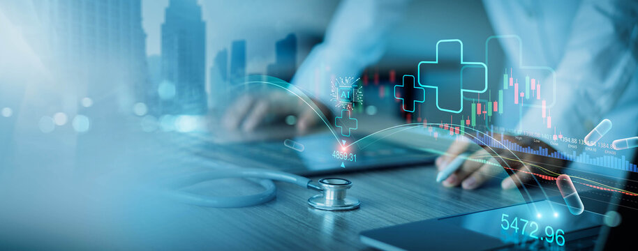 Medicine doctor use Ai healthcare analytics improvement for medical business and development of medicare of network smart hospital and data realtime long-term, Healthcare business.
