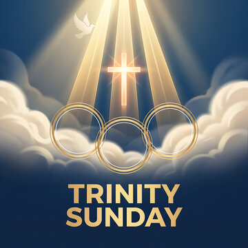 Golden trinity sunday religious graphic with glowing cross and dove illustration holy trinity church background holy spirit