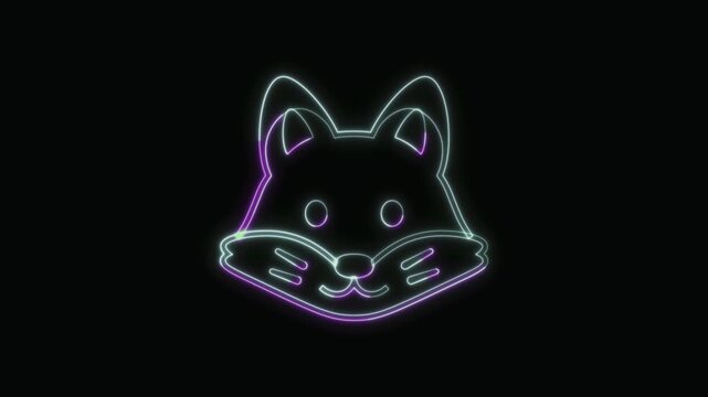  Fox Icon Neon Seamless Loop 4K with Black Background Animated Promotional Typography for Video Editing