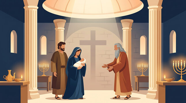 Presentation of jesus at the temple with mary joseph and simeon religious art holy family temple wall biblical story