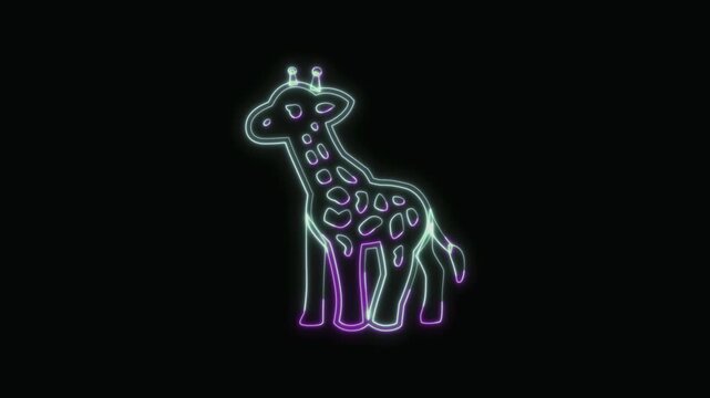  Giraffe Icon Neon Seamless Loop 4K with Black Background Animated Promotional Typography for Video Editing