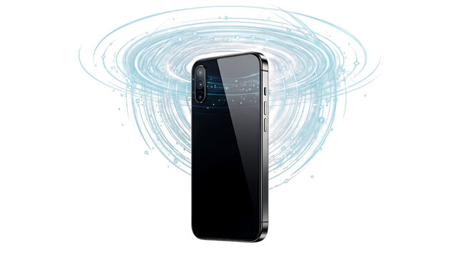 Smartphone showing electromagnetic wave signal transmission and connectivity