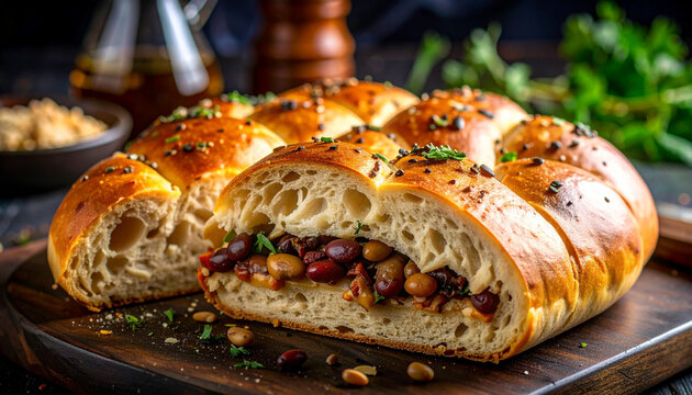 Lobiani bean filled bread with rustic cut and rich traditional texture