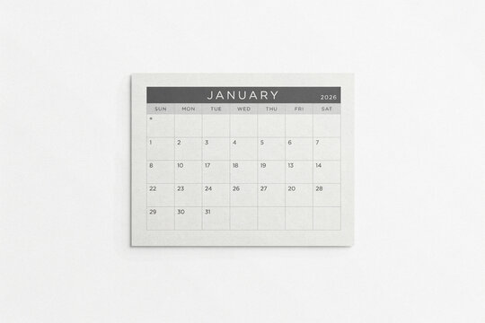 Minimalist January 2023 calendar page. Clean white monthly planner sheet. Modern desk calendar for business scheduling and organization.