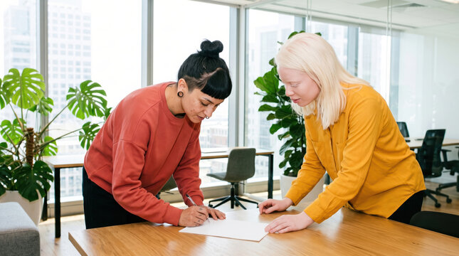 Colleague signing a document at a table corner