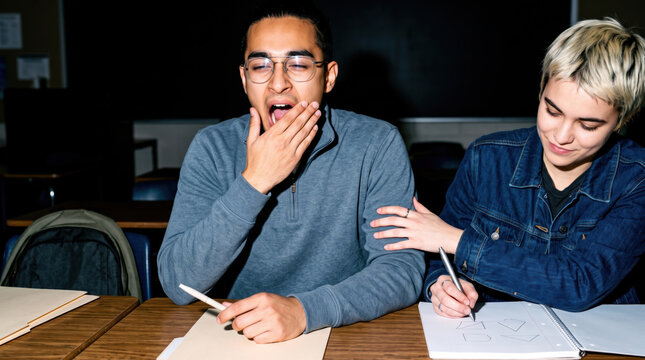 Student yawning at the back of a lecture