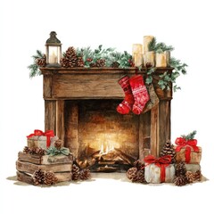 Obraz premium Cozy festive fireplace scene illustration.