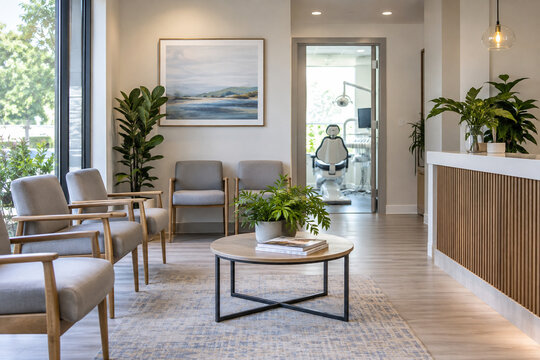 Welcoming empty dental clinic waiting room