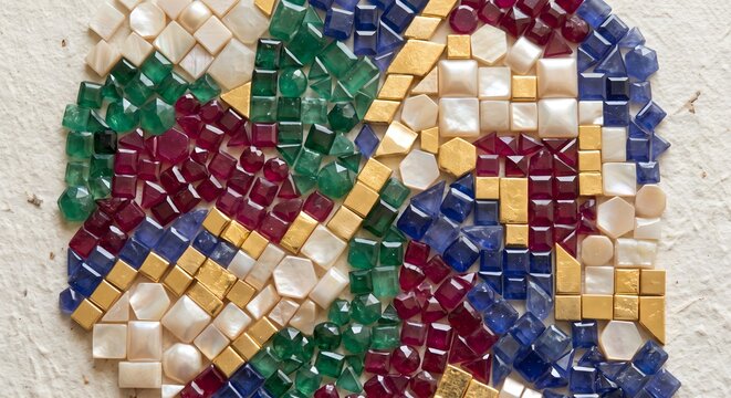 Vibrant Colorful Mosaic Tile Pattern and Texture Featuring Geometric Glass and Stone Pieces