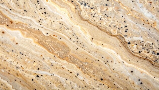 Abstract warm beige limestone texture background with speckled mineral details, organic wavy sandstone surface for modern interior design, floor tile, countertop, and wall backdrop.