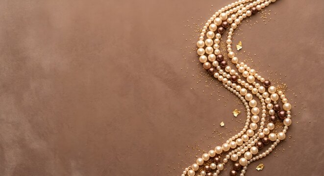 Elegant Strand of Pearls Cascading Down a Rich Textured Brown Background