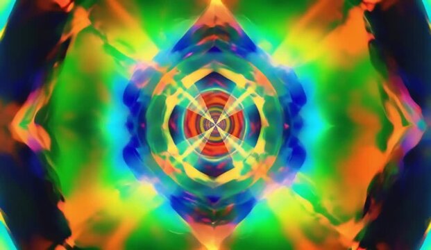 Perfectly seamless abstract kaleida kaleidoscopic VJ loop. Abstract multicolored motion graphics background. Perfect for yoga, clubs, shows, VJ sets, parties, discos etc