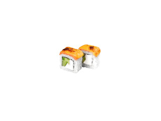 Two seared salmon sushi rolls with cream cheese and cucumber food. transparent © Игорь Соколов