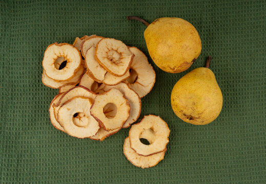Dry pear slices , dried apple chips, healthy fruit snack