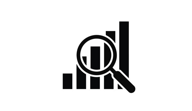 Minimalist bar chart icon with magnifying glass for data analysis