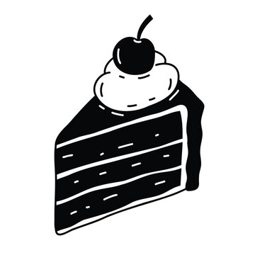 Hand Drawn Cake Slice Black and White Vector Illustration